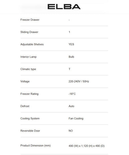 ELBA 185L Refrigerator ER-N1854(SV) / ERN1854SV (Silver)