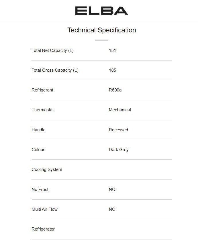 ELBA 185L Refrigerator ER-Q1856(GR) / ERQ1856GR (Grey)