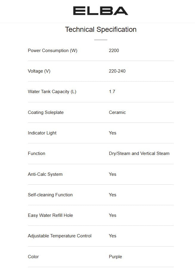 Elba 1.7L Steam Generator ESG-N2258C(PP) Purple / ESGN2258CPP