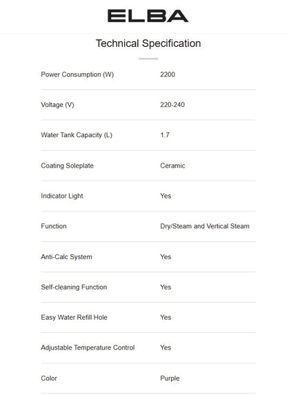 Elba 1.7L Steam Generator ESG-N2258C(PP) Purple / ESGN2258CPP