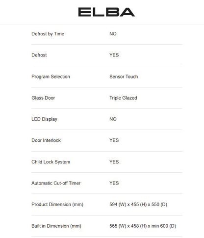 Elba 38L Built-in Steam Oven ESGO-H3850TFT(BK) / ESGOH3850TFTBK