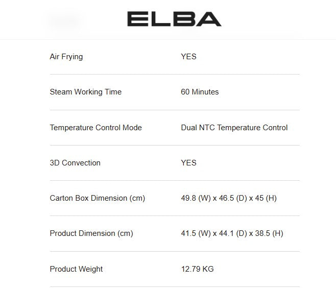 Elba 20L Combi Steam Oven ESGO-N2016SD(MG) / ESGON2016SDMG All in One