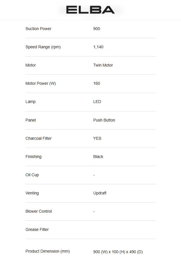 ELBA Domino Built-in Ceramic Hood ESH-M9098(BK) / ESHM9098BK