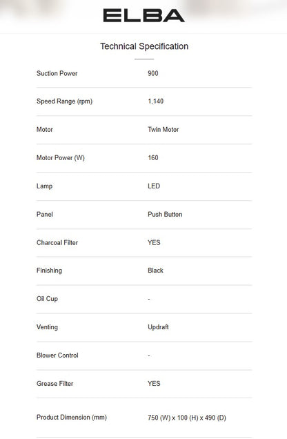 Elba Slim Hood ESH-M7598(BK) Twin Motor LED ESHM7598BK