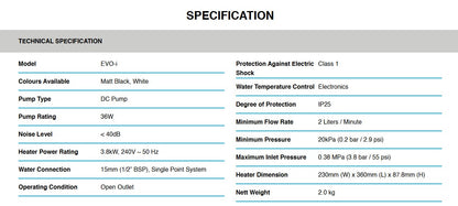 Alpha Water Heater With DC Pump Evo-i /Evoi (Matt Black)