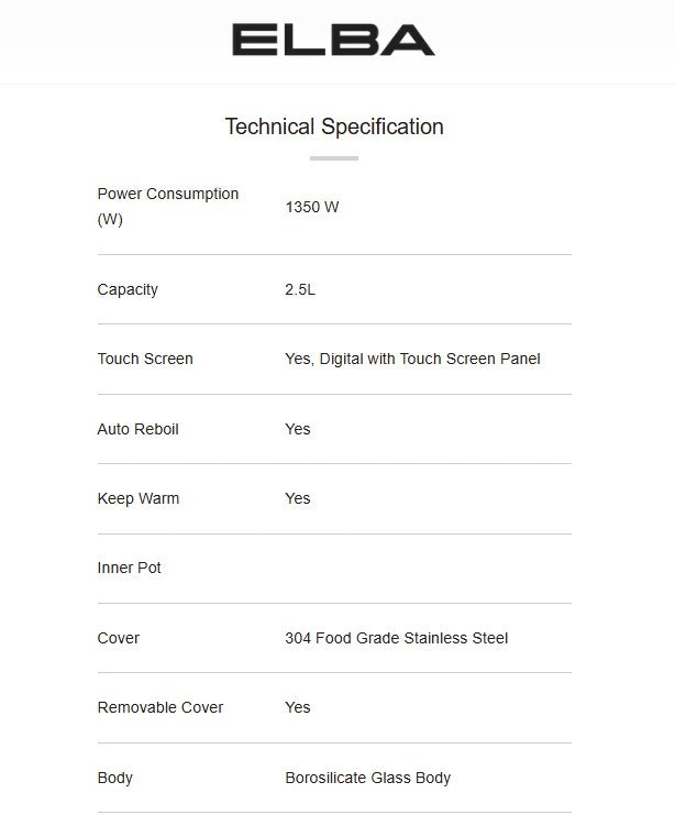 Elba 2.5L Water Dispenser EWD-Q2533D(BG) / EWDQ2533DBG 1350W