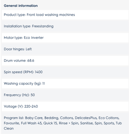Electrolux 11kg UltimateCare 500 front load EWF1143P5SC washing machine Washer Mesin Basuh