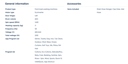 Electrolux EWF1143R7WC 11kg Washer UltimateCare 700 Front Load Washing Machine