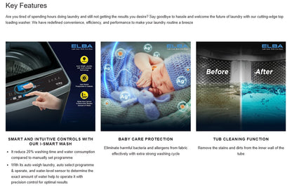 Elba 12KG EWT-N1287D(GR) Top Load Washer Fully automatic Washing Machine Washer EWTN1287DGR