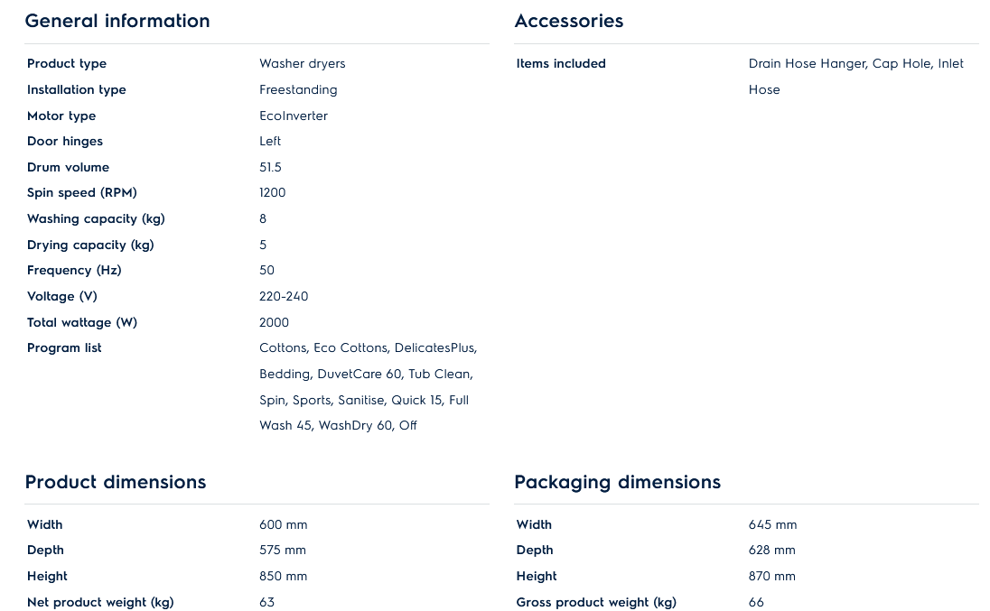 Electrolux EWW8024P3WC 8/5kg UltimateCare 300 Washer Dryer