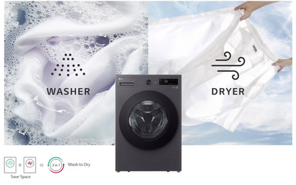 LG F2515RNEG 15/8kg Front Load Washer Dryer with with AI Direct Drive™ and TurboWash™