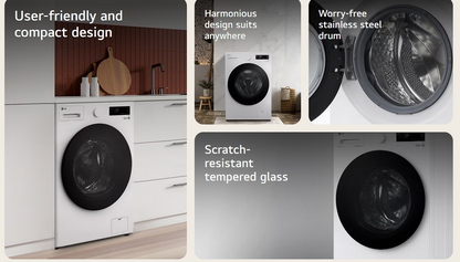 LG F2515RNEG 15/8kg Front Load Washer Dryer with with AI Direct Drive™ and TurboWash™