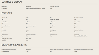 LG F2515RNEG 15/8kg Front Load Washer Dryer with with AI Direct Drive™ and TurboWash™