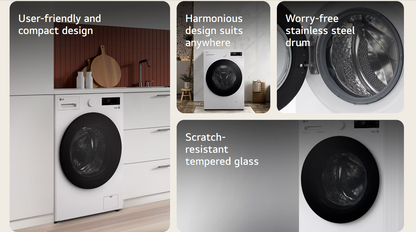 LG F2515SNTGE 15kg Slim Front Load Washer with AI Direct Drive™ and TurboWash™