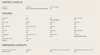 LG F2515SNTGE 15kg Slim Front Load Washer with AI Direct Drive™ and TurboWash™