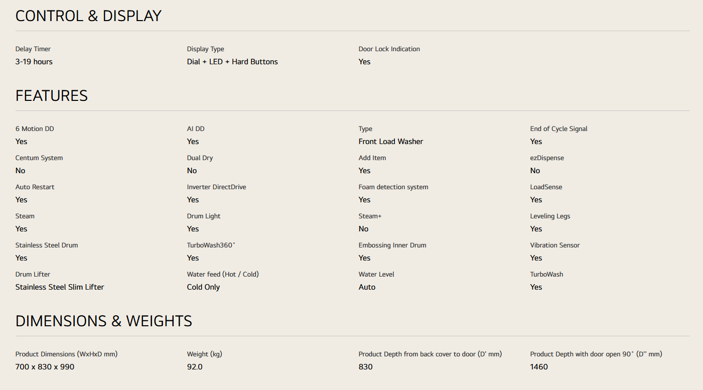 LG F2724SVRW 24kg Front Load Washer with AI Direct Drive™ and TurboWash™