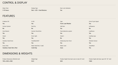 LG F2724SVRW 24kg Front Load Washer with AI Direct Drive™ and TurboWash™
