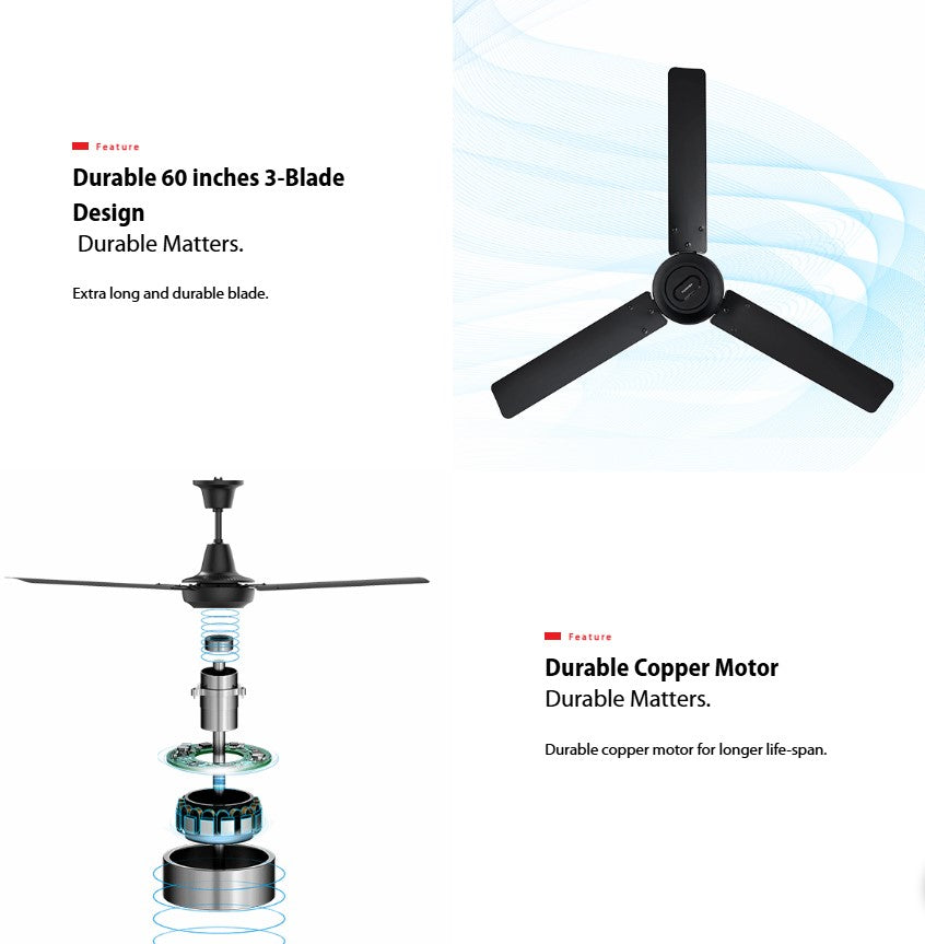 Toshiba 60" Ceiling Fan F-AXY60MY(B) 3 Blade FAXY60MYB 75W (Black)