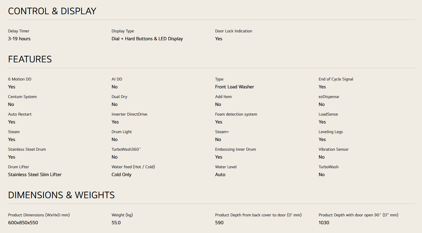 LG FB1209S6M 9kg Front Load Washer with 6 motion Inverter Direct Drive