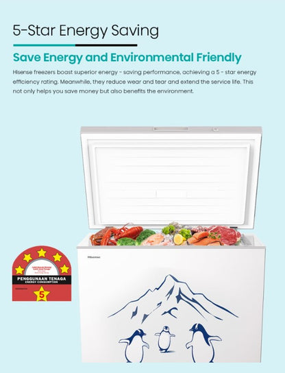 Hisense 248L FC258DAW Chest Freezer ( 5 star ) Fridge or Freezer refrigerator Peti Sejuk Beku
