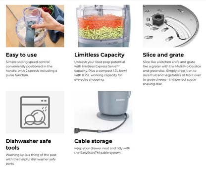 Kenwood 1.3L MultiPro Go FDP22.130GY / Food Processors / Food Preparation FDP22130GY (650W)