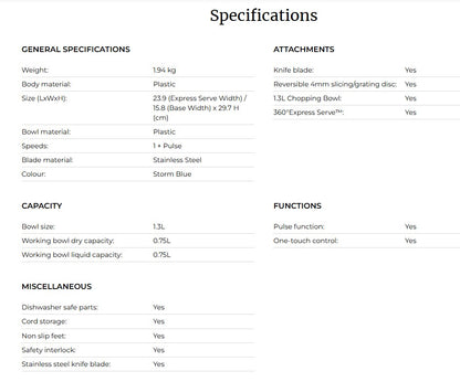 Kenwood 1.3L MultiPro Go FDP22.130GY / Food Processors / Food Preparation FDP22130GY (650W)