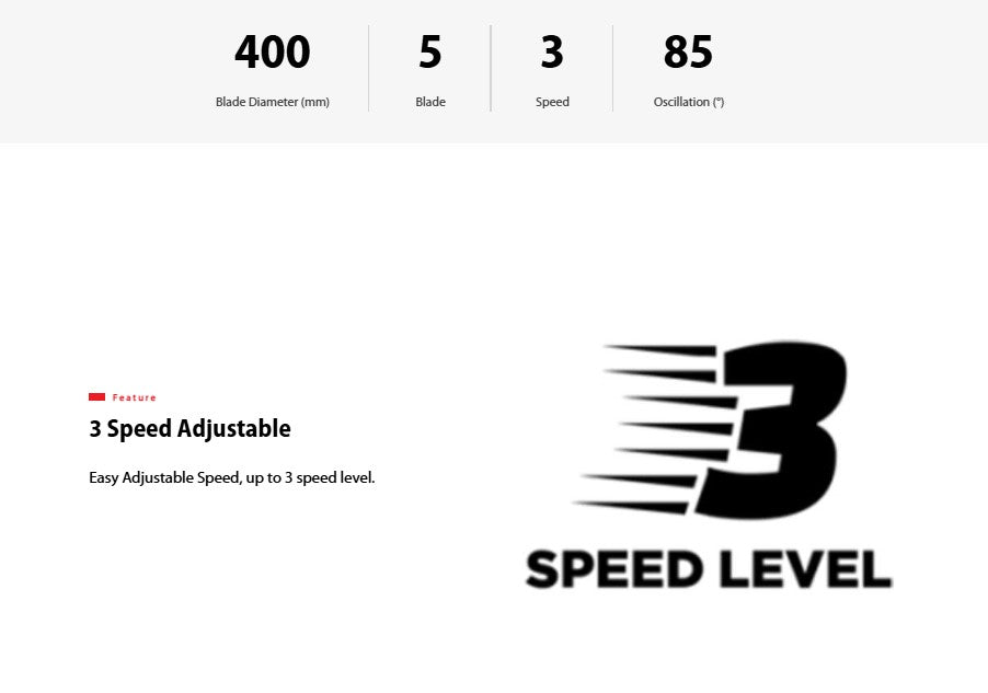 Toshiba 16" Stand Fan 5 Blades F-LSA10(W)MY 3 Speed With Timer FLSA10WMY White