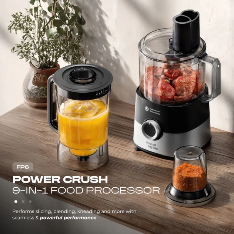 Russell Taylors PowerCrush 9-in-1 Food Processor 1.5L 750W FP6 (Blend, Knead, Slice, Grind)