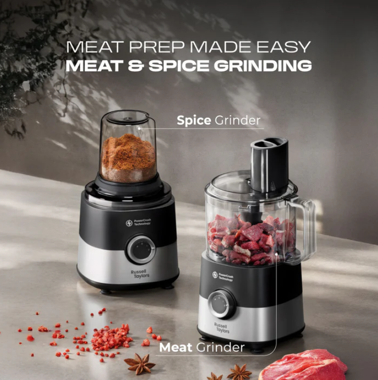 Russell Taylors PowerCrush 9-in-1 Food Processor 1.5L 750W FP6 (Blend, Knead, Slice, Grind)
