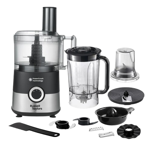 Russell Taylors PowerCrush 9-in-1 Food Processor 1.5L 750W FP6 (Blend, Knead, Slice, Grind)