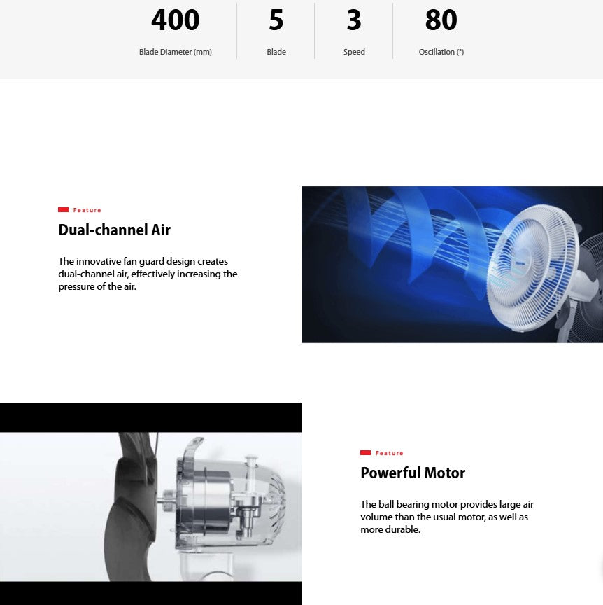 Toshiba 16" Stand Fan 5 Blades F-SYA10(G)MY 3 Speed FSYA10GMY