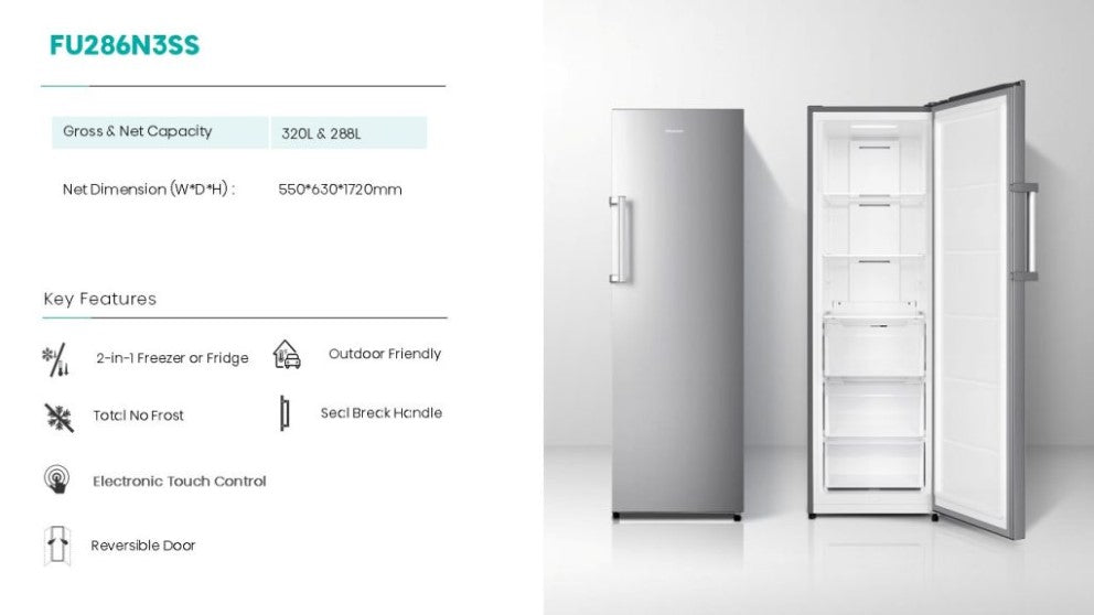 Hisense 320L FU286N3SS Inverter 2 in 1 Fridge or Freezer