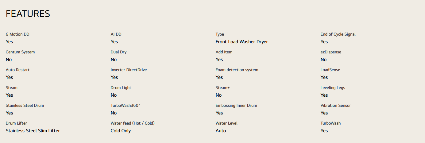 LG FV1209D4W 9/5kg Front Load Washer Dryer with AI Direct Drive™, Steam™
