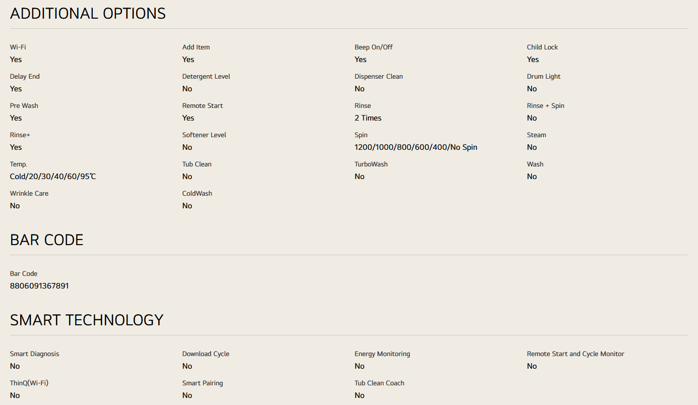 LG FV1209D4W 9/5kg Front Load Washer Dryer with AI Direct Drive™, Steam™