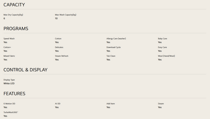 LG FV1410H3P 10/6kg Front Load Washer Dryer with AI Direct Drive™, Steam™