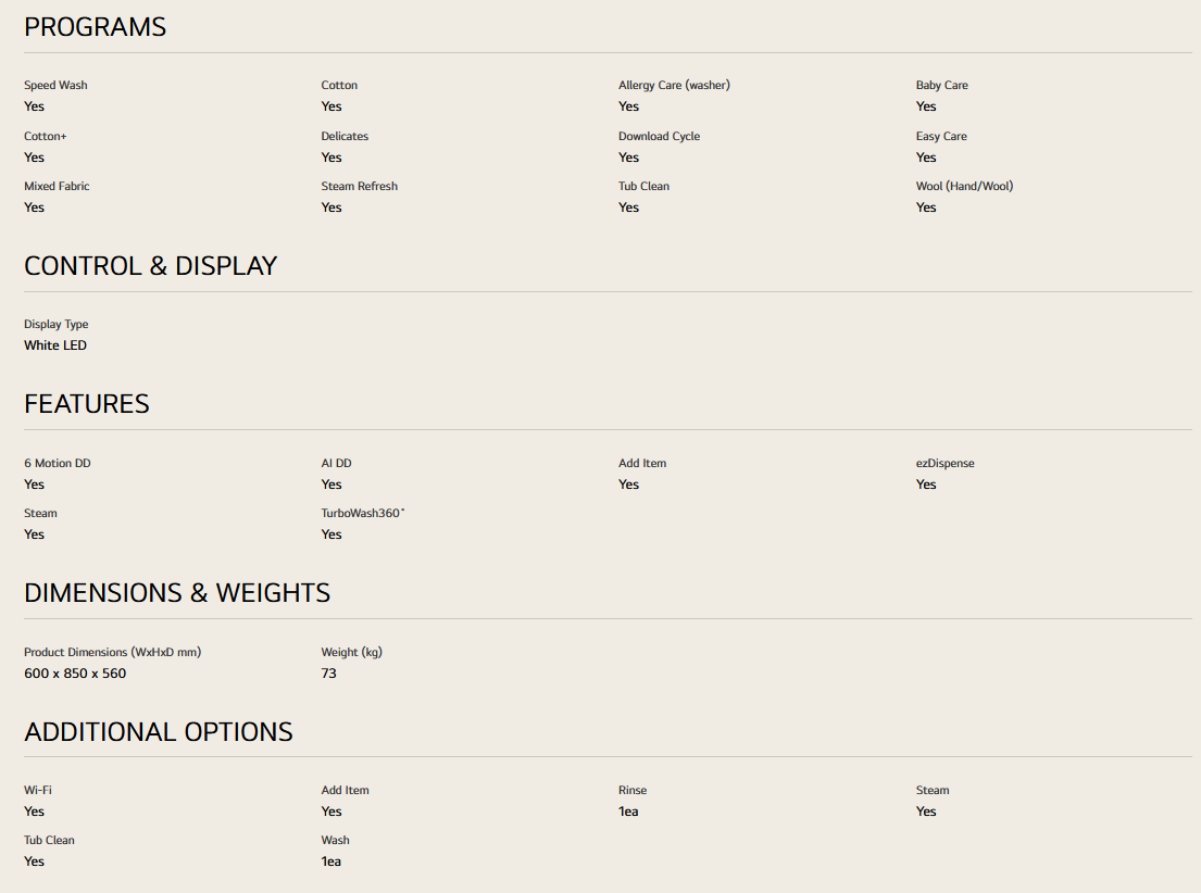 LG FV1411H3BA 11/7kg Front Load Washer Dryer with AI Direct Drive™, Steam™