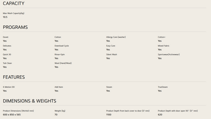 LG FV1450S4W 10.5kg Front Load Washer with AI Direct Drive™ and Steam™
