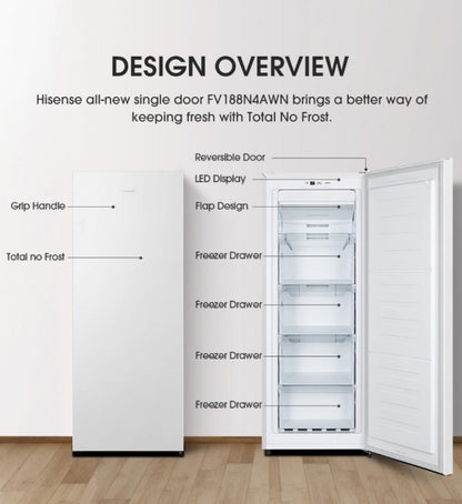 Hisense 180L Upright Freezer FV188 (R600a) FV188N4AWN