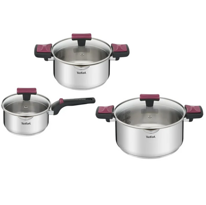 Tefal Cook & Clip 6-Piece Set G723S6 ( 16cm SaucePan + 20cm StewPot + 24cm StewPot ) Induction Cooker Friendly  stainless steel Periuk