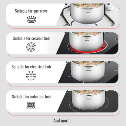 Tefal Cook & Clip 6-Piece Set G723S6 ( 16cm SaucePan + 20cm StewPot + 24cm StewPot ) Induction Cooker Friendly  stainless steel Periuk