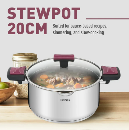 Tefal Cook & Clip 6-Piece Set G723S6 ( 16cm SaucePan + 20cm StewPot + 24cm StewPot ) Induction Cooker Friendly  stainless steel Periuk