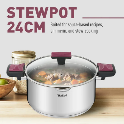 Tefal Cook & Clip 6-Piece Set G723S6 ( 16cm SaucePan + 20cm StewPot + 24cm StewPot ) Induction Cooker Friendly  stainless steel Periuk