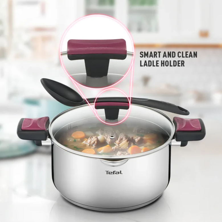 Tefal Cook & Clip 6-Piece Set G723S6 ( 16cm SaucePan + 20cm StewPot + 24cm StewPot ) Induction Cooker Friendly  stainless steel Periuk