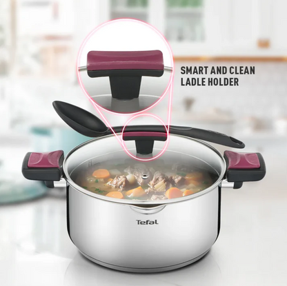 Tefal Cook & Clip 6-Piece Set G723S6 ( 16cm SaucePan + 20cm StewPot + 24cm StewPot ) Induction Cooker Friendly  stainless steel Periuk