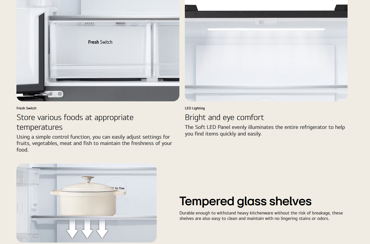 LG GC-B48FMGAH 474l French Door Fridge in Black Glass Finish