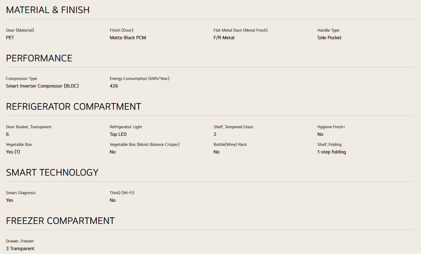 LG GC-B529NQCM 420L 2 Door Bottom Freezer Fridge in Matte Black Finish