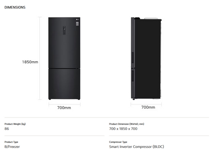 LG GC-B569NQCM 455L 2 Door Bottom Freezer Fridge in Matte Black Finish