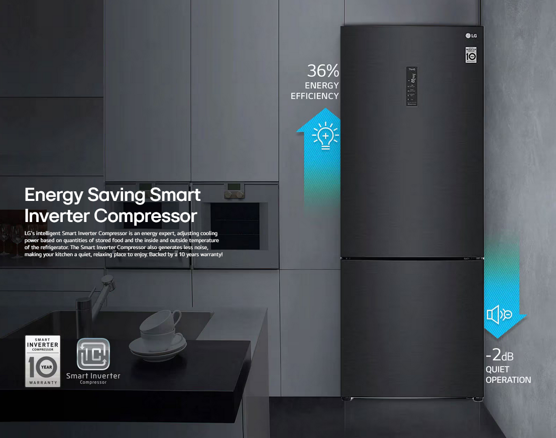 LG GC-B569NQCM 455L 2 Door Bottom Freezer Fridge in Matte Black Finish