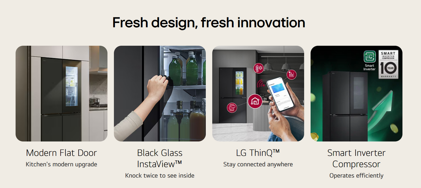 LG GC-V22FFQMB 431L French Door Fridge with InstaView in Black Steel Finish