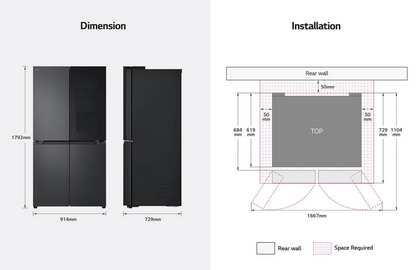 LG GC-V24FFCHB 601L French Door Fridge with InstaView in Matte Black Finish
